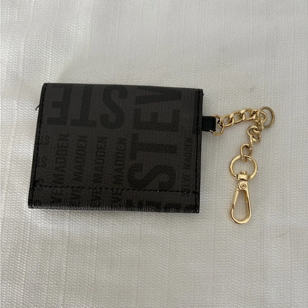 Steve Madden Card Holder Mini Wallet Keychain Black Logo(B124),
